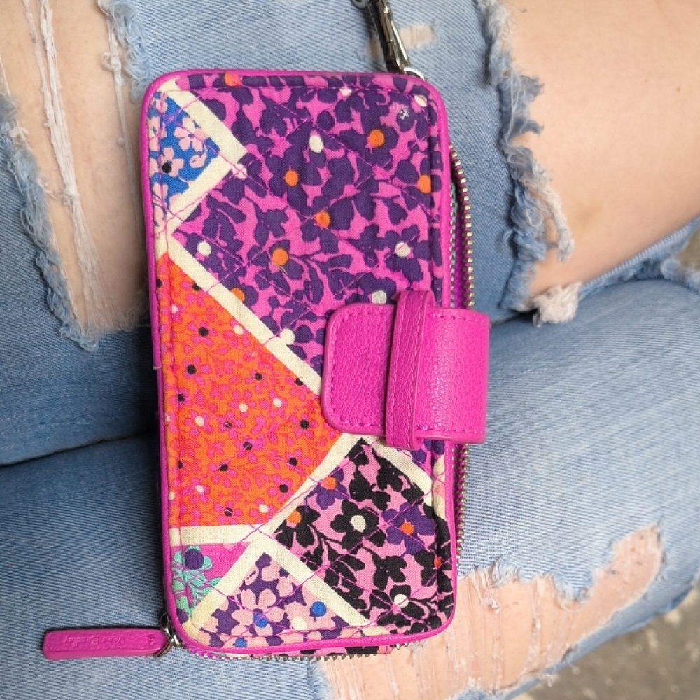Vera Bradley Pink Purple Orange Patchwork Quilted Wallet